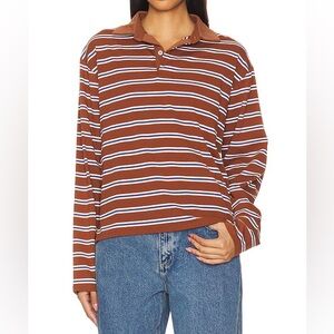All The Ways Sophia Striped Brown Henley Top